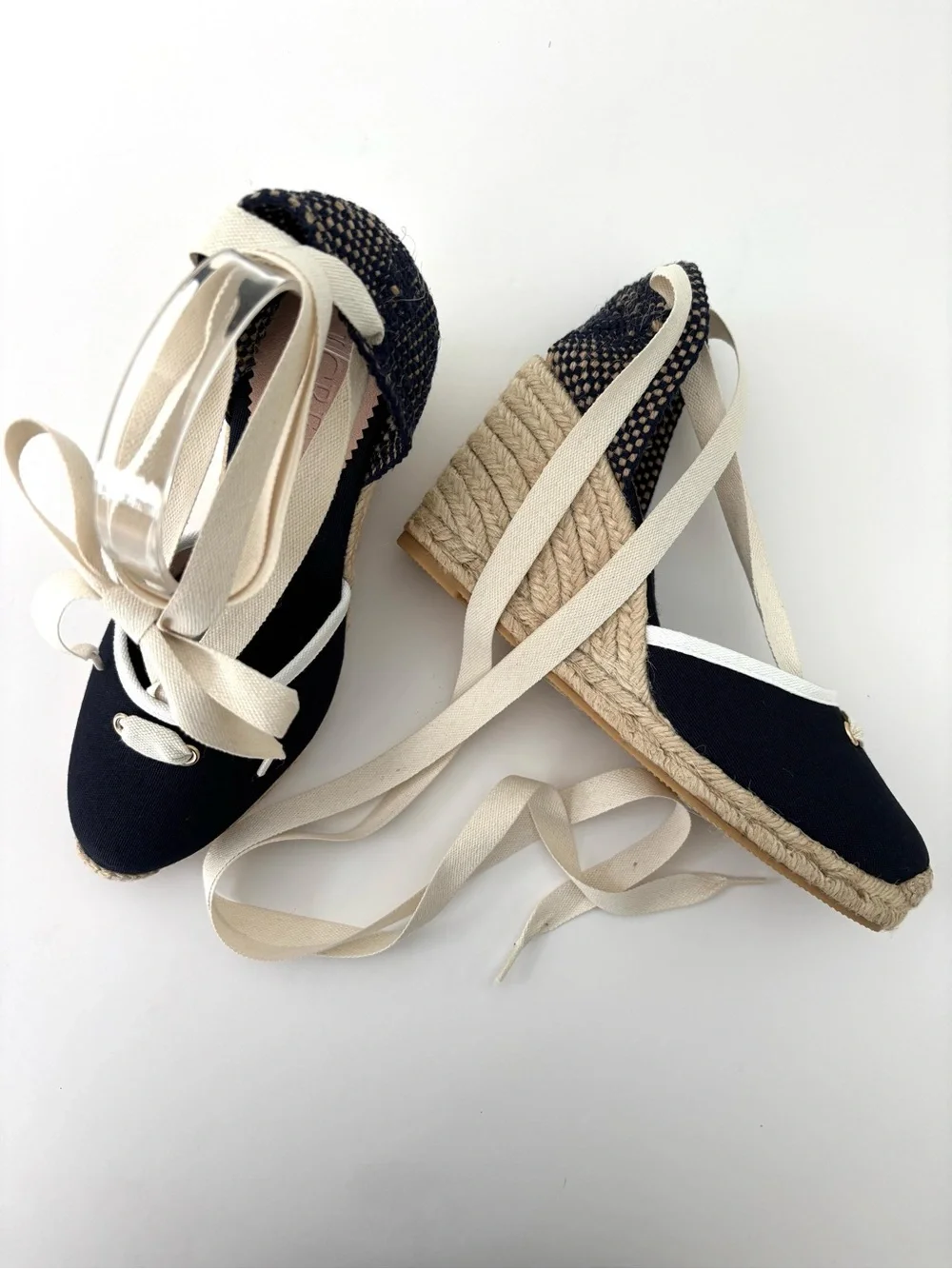 J.Crew Crochet Lace-Up Espadrille Wedges NWT Navy Cottagecore Size 8